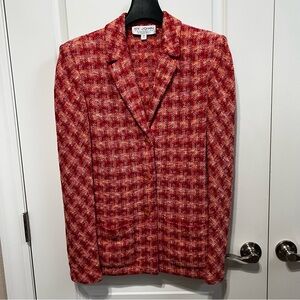 St. John Red and Cream Orange Checkered Blazer